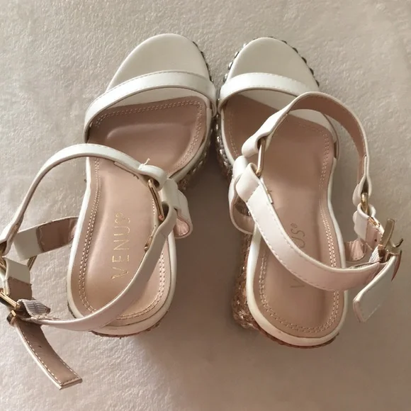 Venus, Ladies, Elegant White & Silver Embellishment Wedge Sandals. Size 6.5 - Picture 6 of 12